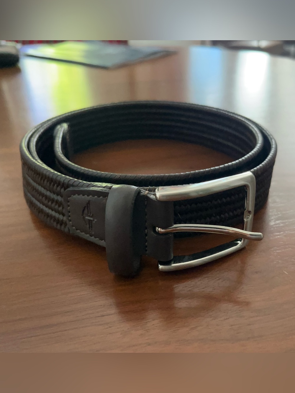 Dockers faux leather Dark Brown Woven Belt with Silver Buckle